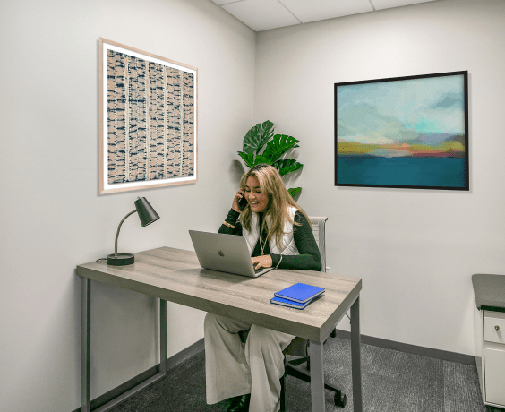 a girl working in hybrid workspace